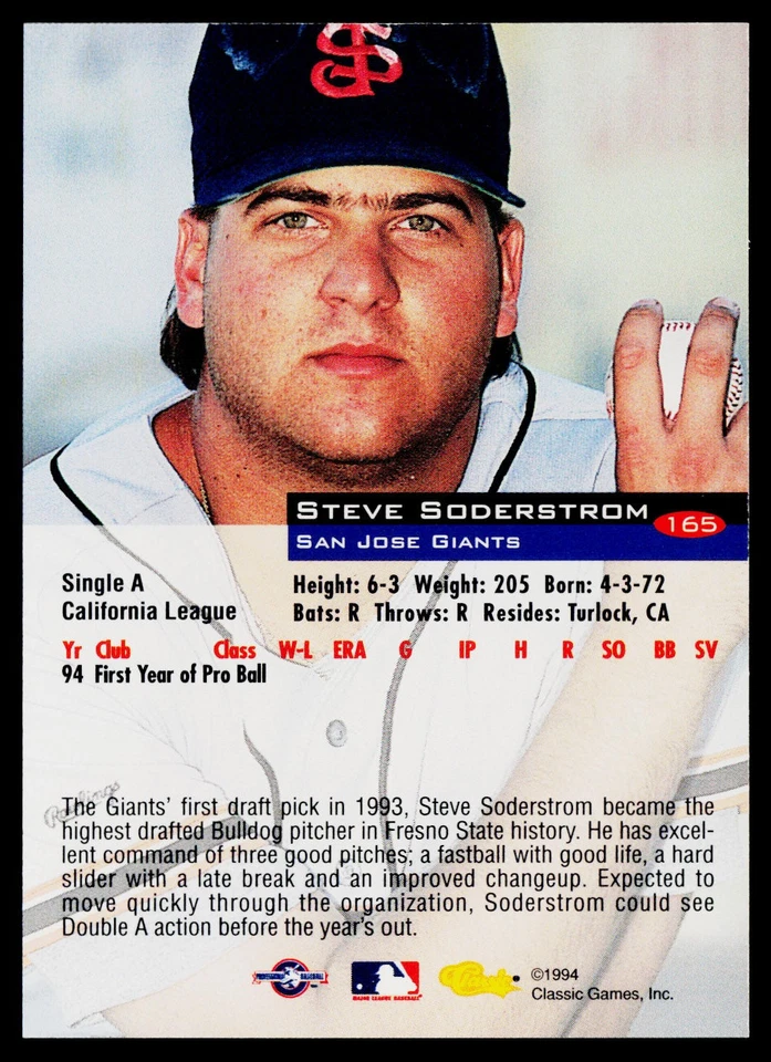 1994 Classic #165 Steve Soderstrom - Image 2 of 2