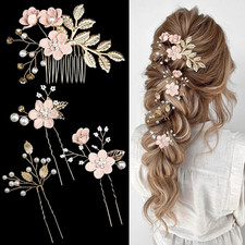 4 PCS Bridal Flower Wedding Hair Pins Crystal Pearl Hair Clips Flower Headpiece