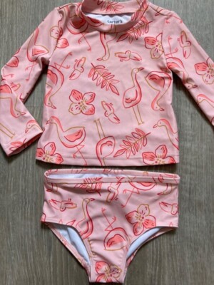 18 M 4 T Carter's Just one You 2pc Pink Flamingo Rashguard Long Sleeve Swim Suit