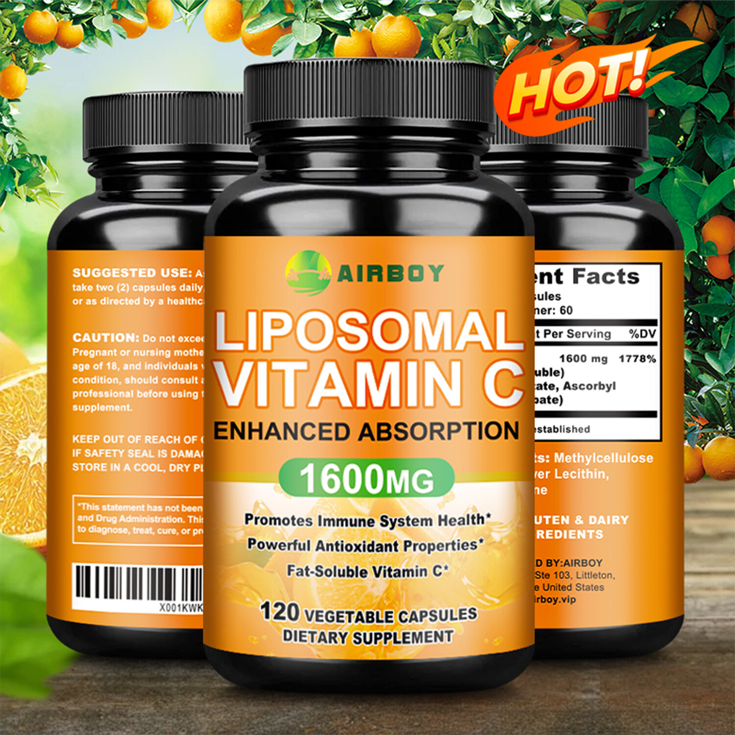Vitamina C Liposomal 1600mg - Suplementos de Alta Absorción, Potenciador de Apoyo Inmunológico