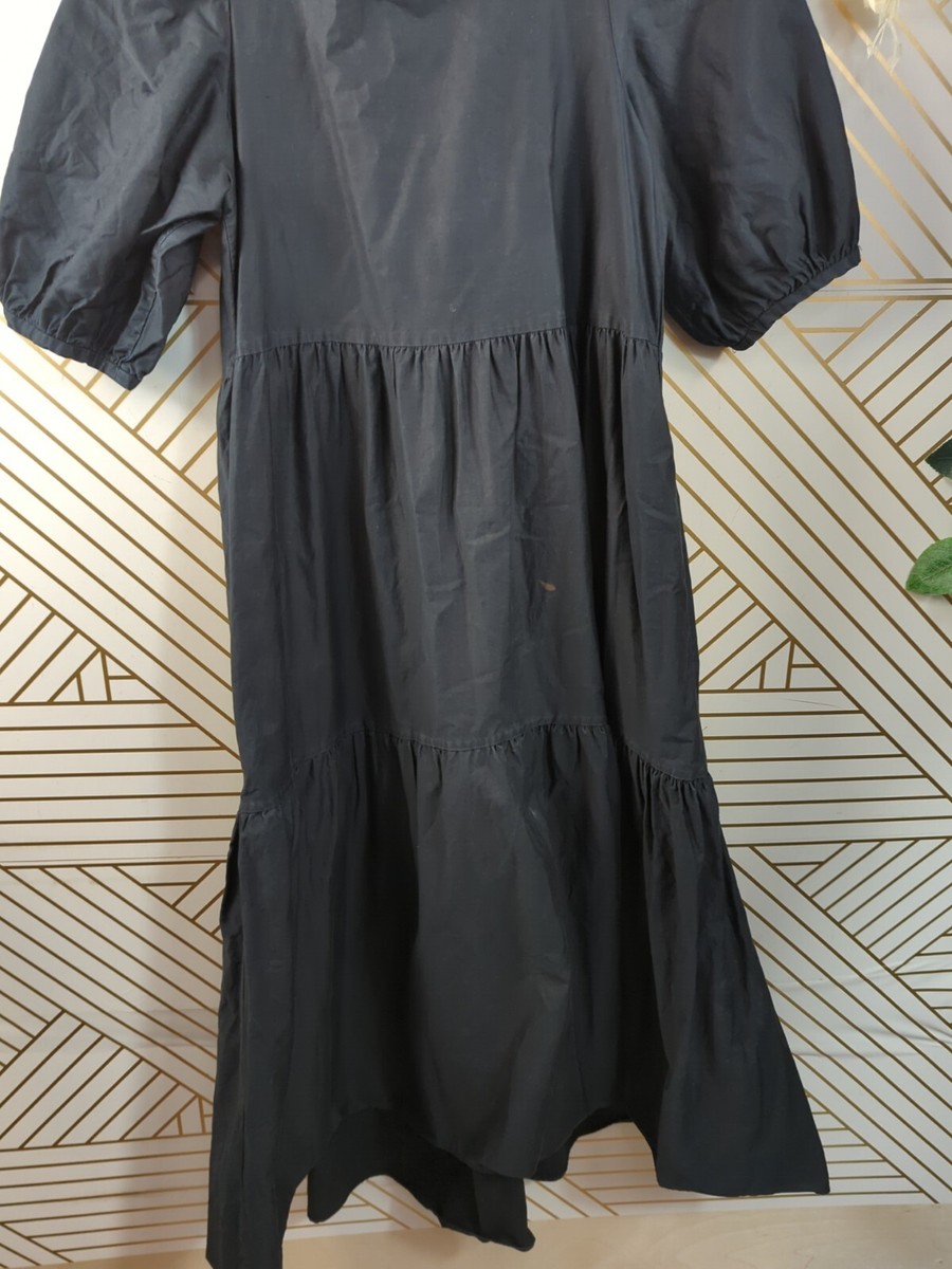 zara black layered dress Women's Midi Puff Short Sleeve Tiered Size Small READ black and silver lace dress