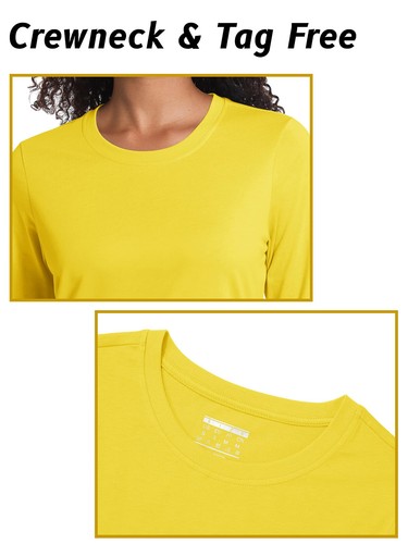 Damen Baumwolle Rundhalsausschnitt T-Shirt Langarm Freizeit Trainingsshirts Sport Arbeit Tops - Bild 35 von 150