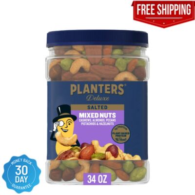 PLANTERS Deluxe Salted Mixed Nuts, Resealable Canister, 2 lb 2oz. (34 oz)
