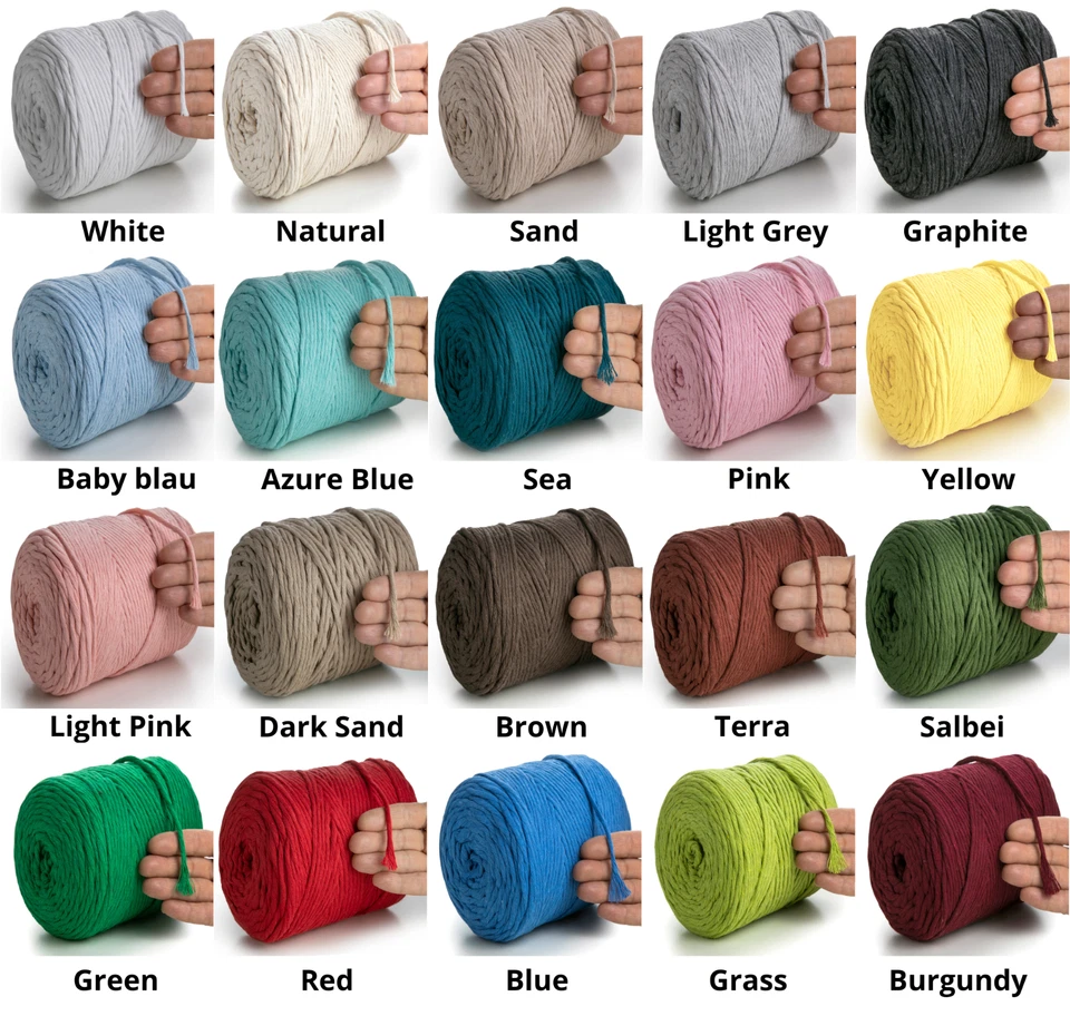 MeriWoolArt Makramee Garn 4mm 225m -  Baumwollgarn Kordel, Dicke Macrame Cord - Bild 2 von 4