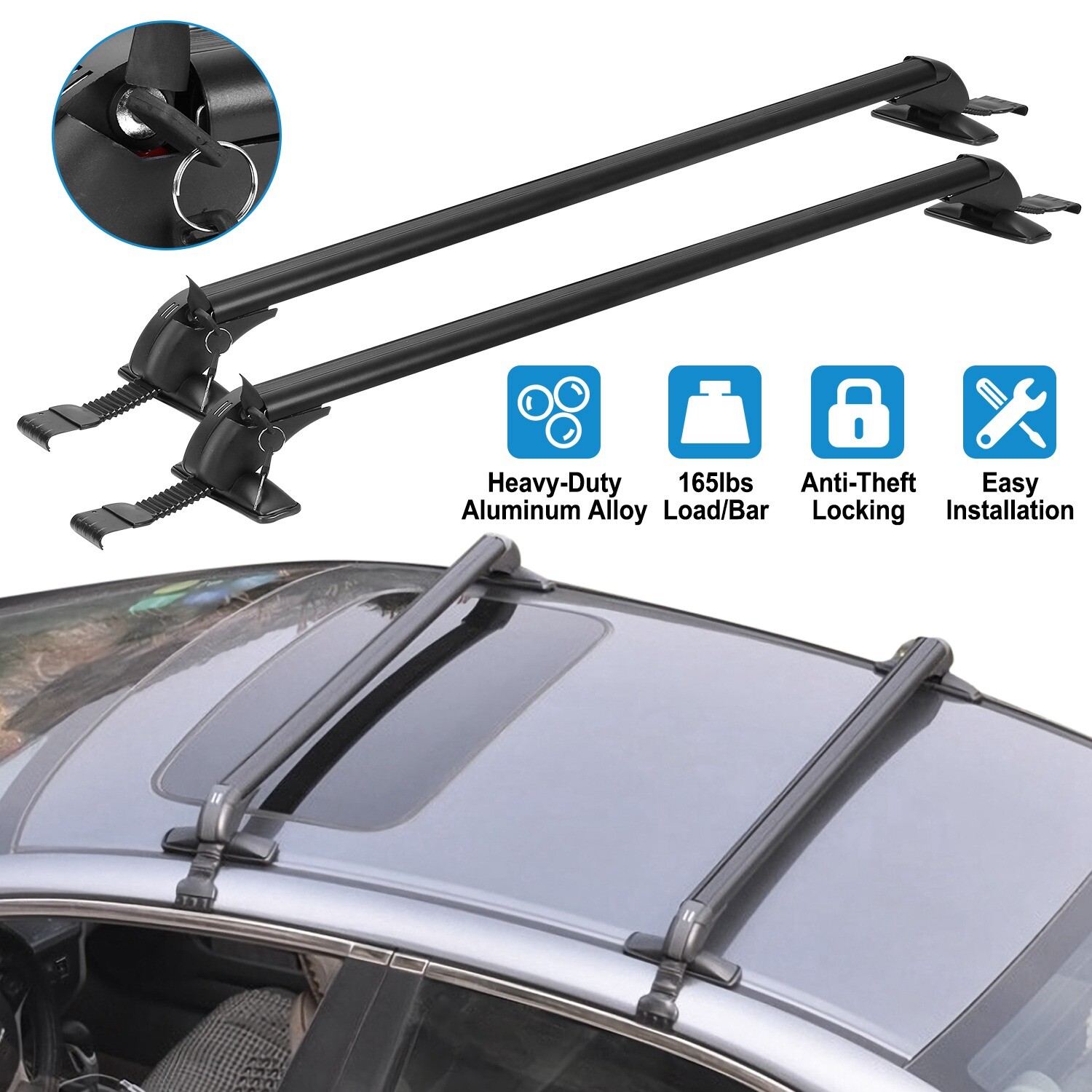 2PCS Universal 43" Car Top Roof Cross Bar Bike Kayak Luggage Cargo Carrier Rack