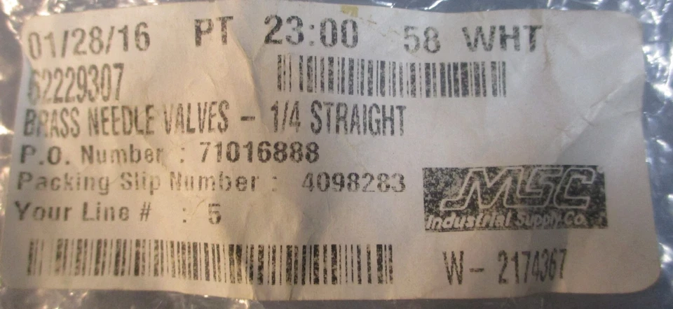 Латунный игольчатый клапан MSC Industrial Supply 62229307 1/4 дюйма прямой макс. лот из 2 - Изображение 2 из 4