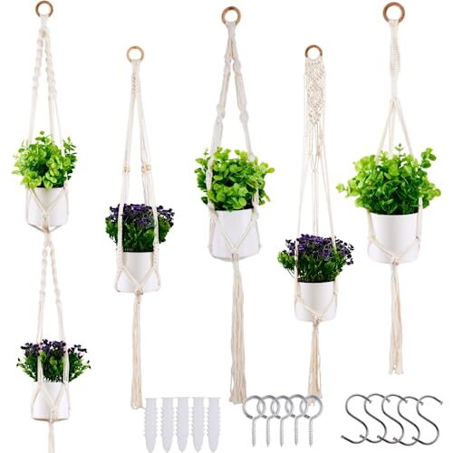 Macrame Plant Hangers Indoor, Hanging Planters for Indoor Plants, 5 ...