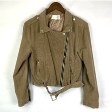 J.o.a. Tan Brown Medium Corduroy Asymmetrical Zipper Belted Moto Jacket