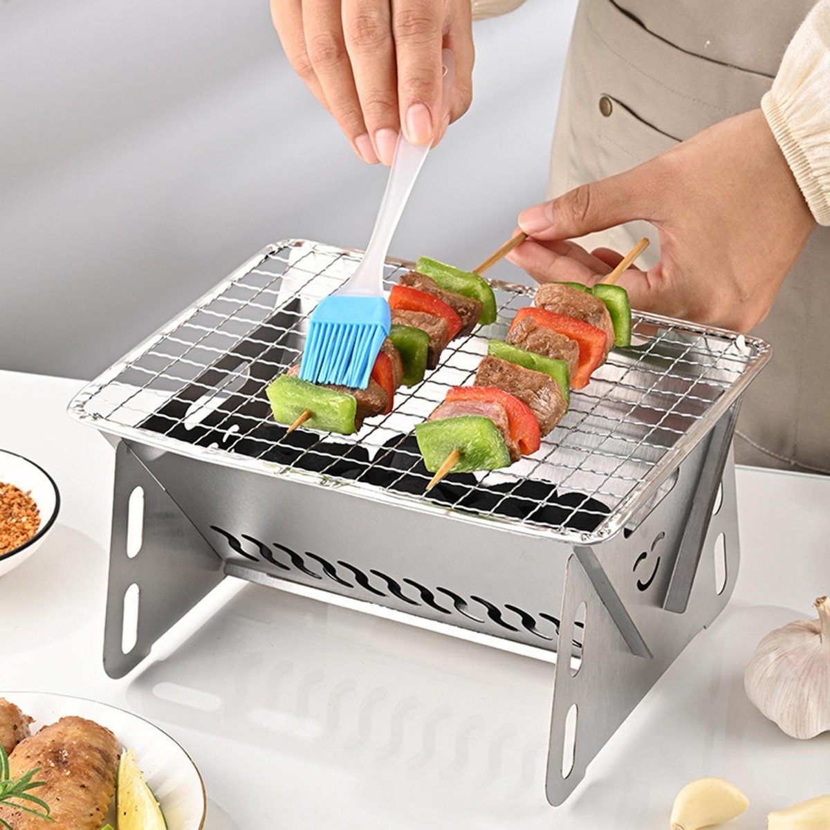 Charcoal BBQ Grill Compact Wood Burning Grill for Beach Traveling