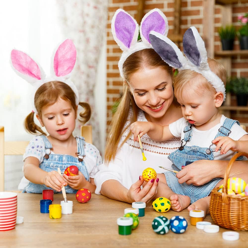 6pc Plush Bunny Ears Headband - Multi-Color Easter Party Favors for Kids & Adult - Picture 8 of 8