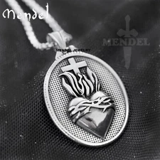 Catholic Sacred Heart of Jesus Medal Medallion Pendant Necklace Stainless Steel
