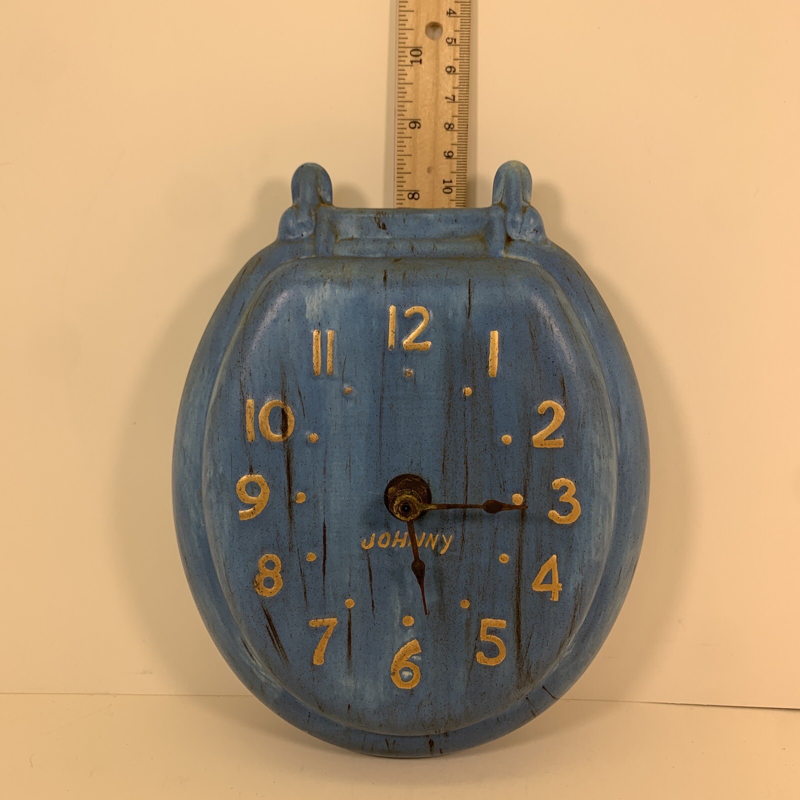 Vintage Johnny Blue Ceramic Toilet Seat Wall Clock Bathroom Humerous