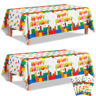 Building Block Party Tablecloths, 3pcs Building Block Party Decorations Set