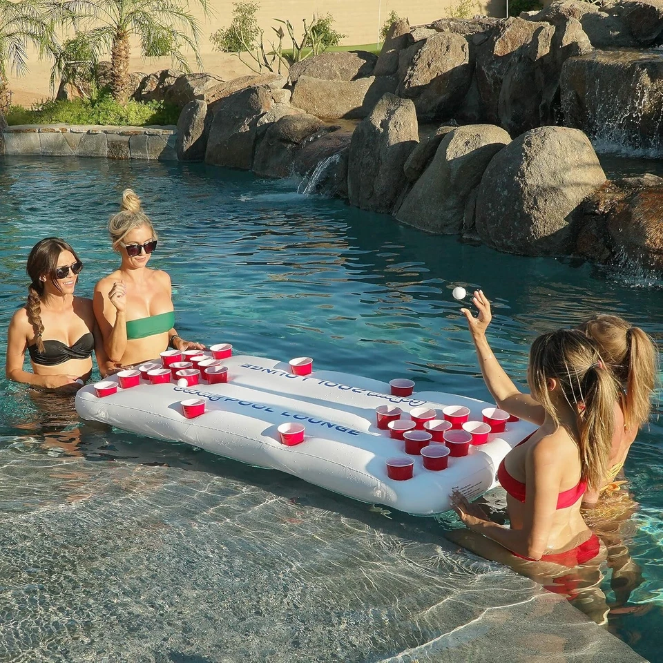 Pong de cerveza inflable para salón de piscina de 6 pies con inflado rápido y portavasos Foto 4 de 4
