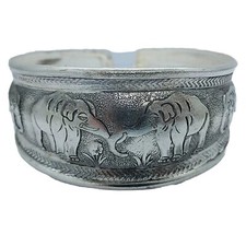 Silver Stainless Steel Tibetan Wrap Bracelet Bangle Elephant Safari Bohemian