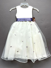 Us Angels Dress Girls Sz 4 - Ivory Purple Satin Sash -Wedding Flower Girl Easter