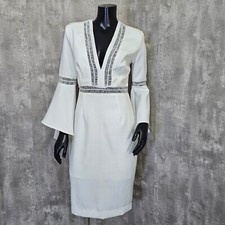 White Closet Womens 10 White Deep Vneck Bell Sleeve Cutout Detailed Sheath Dress