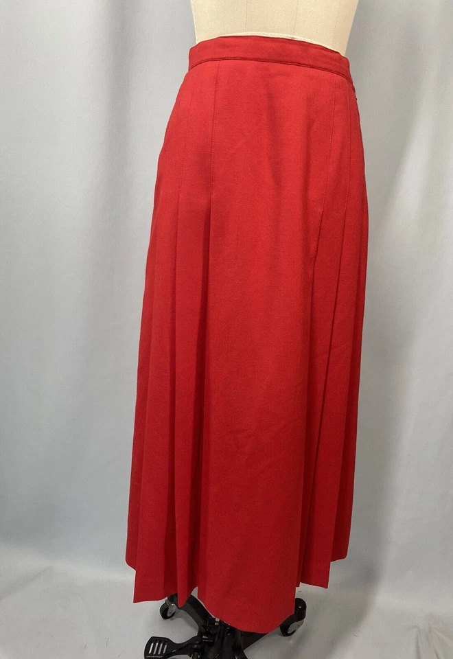 Vintage Pleated Skirt SIZE SMALL red wool long modest ALJEAN Canada 70s 80s - Image 4 of 4