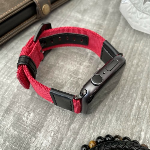 Per Apple Watch 8 7 6 5 4 40/41mm 44/45mm Cinturino Orologio Nylon/Cuoio Rosso - Foto 5 di 7