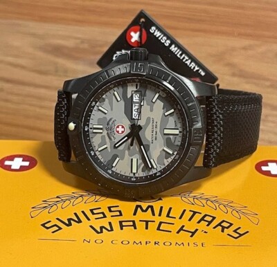 CX Swiss Military DESERT STORM Day/Date watch 42mm Grey Camo dial