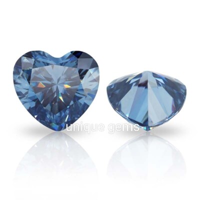 4 Kt Paar Blau Herzschliff VVS1 Diamant Premium Qualität 8,50 mm Edelstein 2 ...