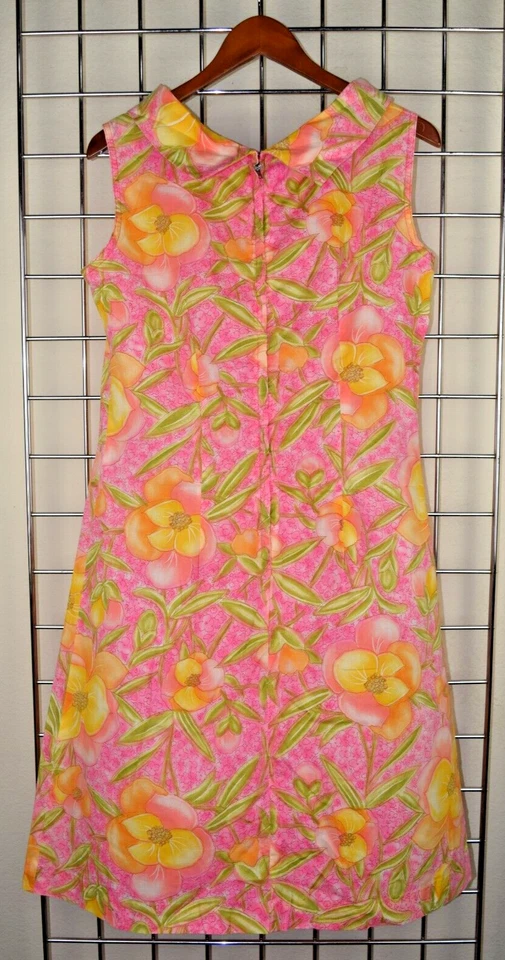 Vestido de casa vintage hecho a mano talla S/M años 60 rosa limonada cremallera trasera suave fino Foto 2 de 4