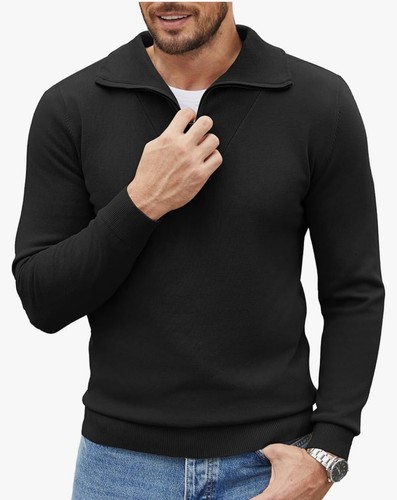 NWT Quarter Zip Sweater Mock Neck Long Sleeve Ribbed Knit Blk