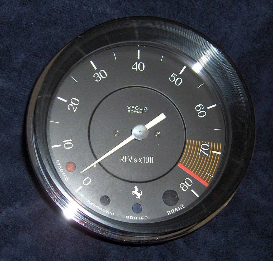 FERRARI (NOS), (OEM):  275 VEGLIA HIGH PERFORMANCE 7,700 RPM REDLINE TACHOMETER