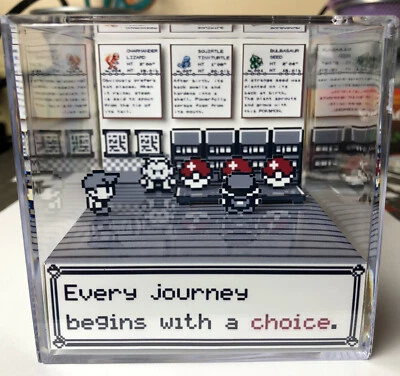 GAMER NOSTALGIA Pokemon Prof. Oak Lab 3D Cube Handmade Diorama - Gameboy - Fanart