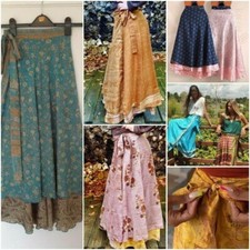 Wholesale Lot Indian 20 PC Vintage Silk Sari Magic Wrap Around Frill Skirt