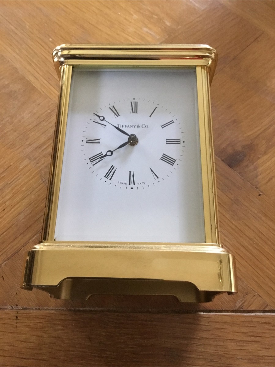 値下げ【ジャンク】Tiffany & Co. ゴールド 置時計 Tiffany and Co. Carriage Clock Gold - Tone Gilt Brass EUC With Box