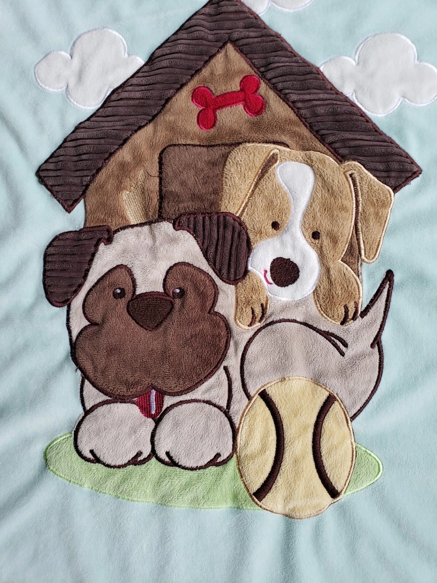 Little Miracles Baby Crib Blanket Two Puppies Kennel Blue Green