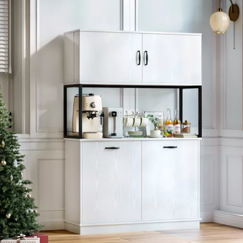 Dual Tilt Out Trash Cabinet with Kitchen Pantry Storage Hutch Cabinet Cupboard