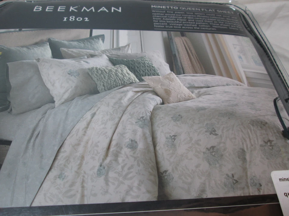 全新 Beekman 1802 MINETTO - Woodsmoke Queen 平板 ~ 灰色,蓝色 全新带盒 — 第 3/4 张图片