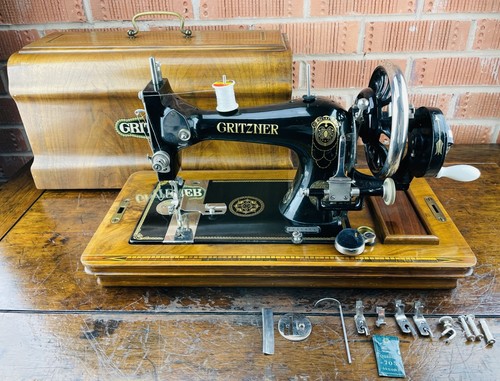 Antike Vintage Nähmaschine Handkurbel Vibrierend Shuttle Gritzner R Singer 27