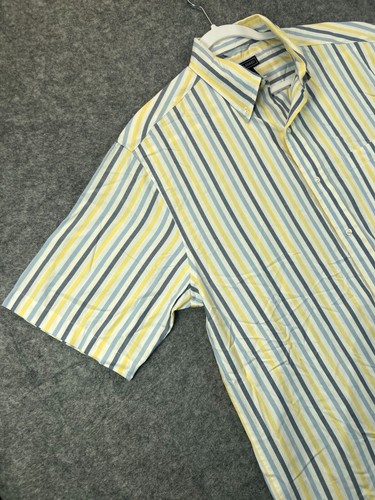 Saddlebred Shirt Mens Medium Yellw Blue Striped Cotton Button Up Short Sleeve - Picture 4 of 11
