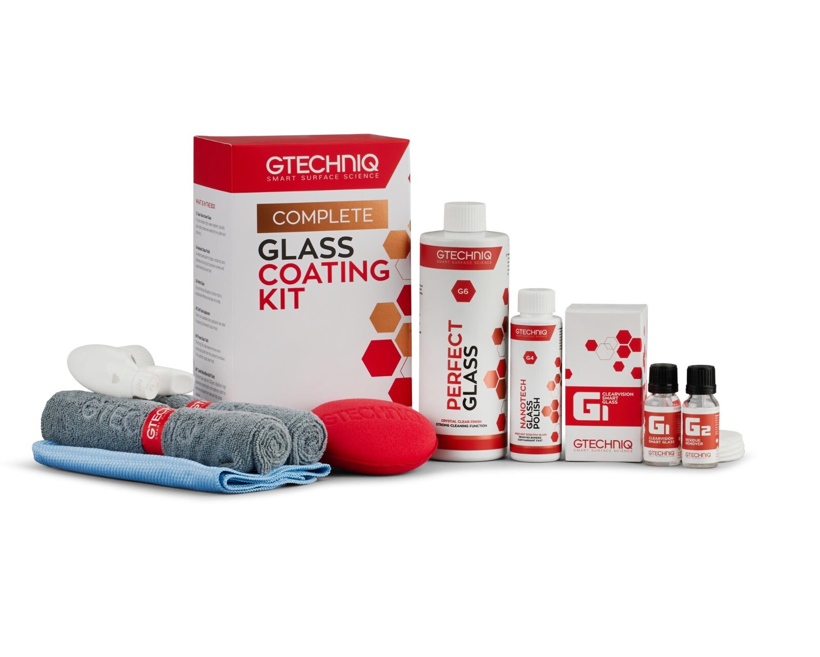 Gtechniq Glass Coating Kit glass cleaner, polish, glass buffing cloth