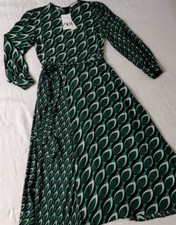 Zara Long Printed Dress w/Tie Belt Black White XS S BNWT
