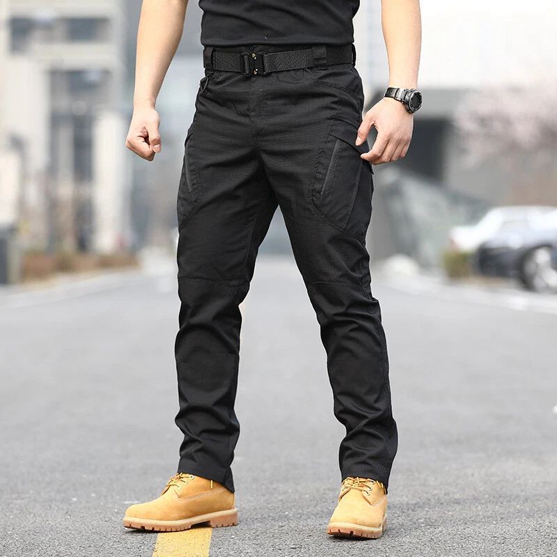 Men Cargo Pants Trousers Straight Bottoms Multi Pockets Outdoor Work Fishing