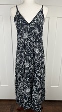 Oscar de la Renta Nightgown Robe Set L XL Black Ivory Embroidered Cotton Cottage