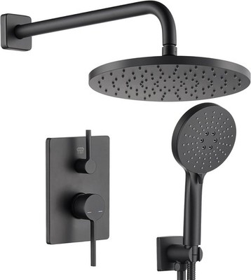 Luxury Waterfall Rain Shower Head System, Pressure Balancing Valve, Rain Black