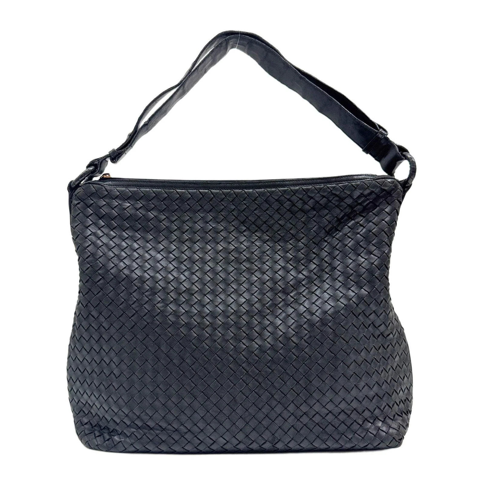 Bottega Veneta — BOTTEGA VENETA Intrecciato Black Leather Shoulder Bag
