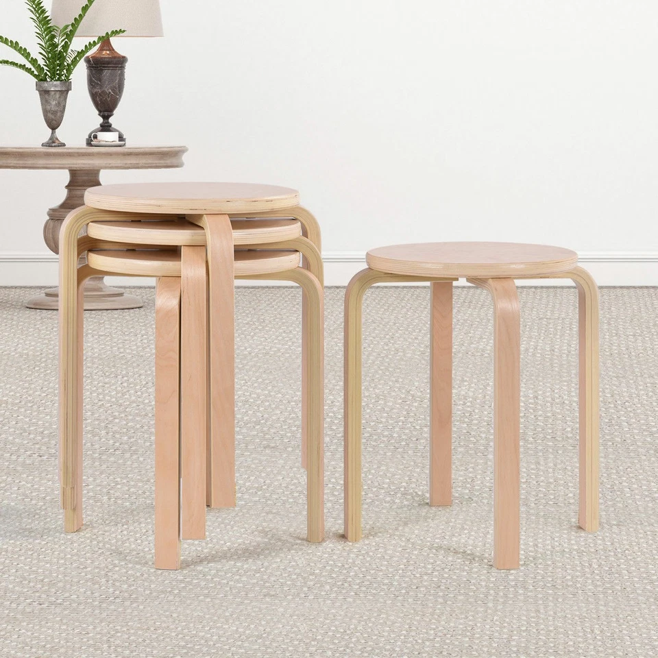 Set of 4 17-inch Bentwood Stools Stacking Home Room Furniture Decor - Image 3 of 4