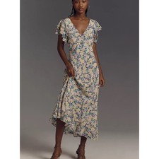 ASTR The Label Celestine flutter sleeve multicolor floral midi dress medium