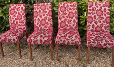 Set of 8 Red Beige Floral Upholstered Dining Chairs Wood Frame Modern