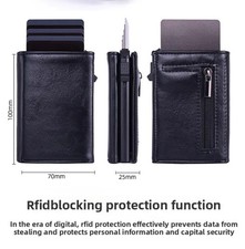 Mens Leather Wallet BLACK Trifold RFID Blocking Cash Pop Up Credit Card Magnetic