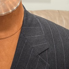 JOS. A. BANK Gordon Suit 44 Reg Dark Gray Stripe Wool Pleat Cuff Pants 38 X 31