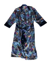 Victoria's Secret Satin Robe Vintage 90s Gold Label Blue Floral