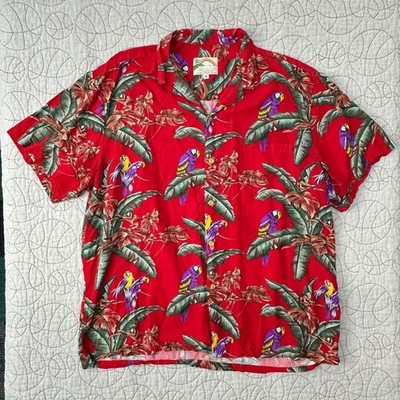 Paradise Found Hawaiian Shirt Red Parrot Tropical / Men's Extra Large