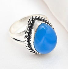Blue Chalcedony Gemstone Handmade 925 Sterling Silver Jewelry Ring For Gift